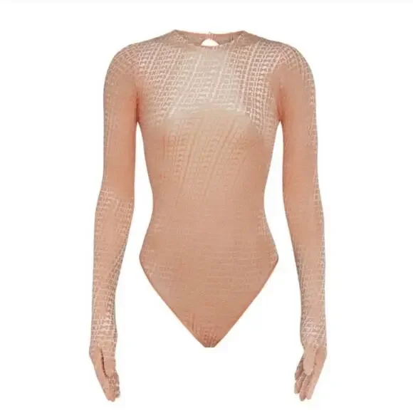 Skims Velvet Glove Bodysuit in Peach Orange Pink Open Back Gloved Cheeky Catsuit - Picture 6 of 8